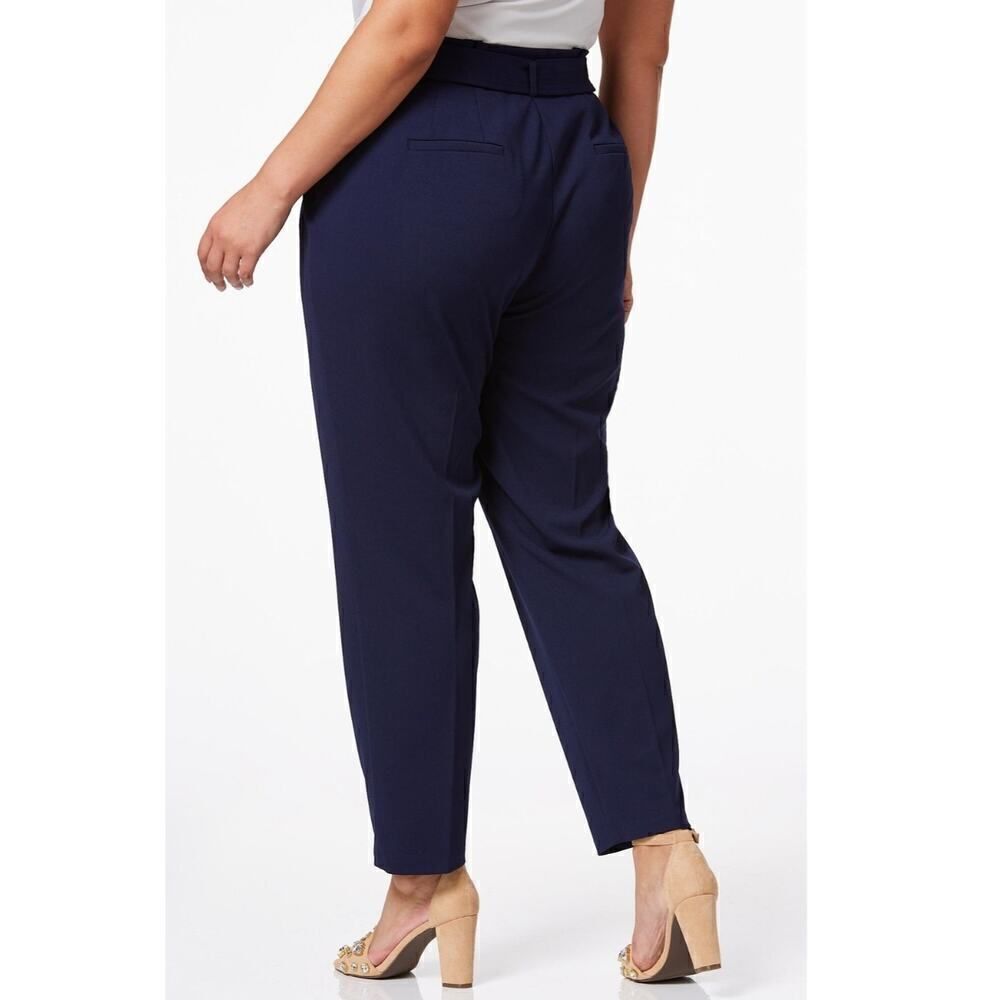 CATO PLUS PETITE PAPER BAG WAIST PLEATED NAVY SLIM ANKLE PANTS SIZE LARGE - Picture 2 of 5